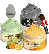 Facial Clay Mask Set - Vitamin C Turmeric Clay Mask, Dead Sea Mud & Salicylic Acid Mask for Black...