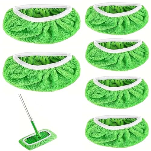 Packung mit 6 Bodentüchern , Wiederverwendbare Flache Mopptücher, 25,4 x 11,5 cm, für Staubmopp, waschbarer Moppbezug für die Reinigung von Fußböden, Fenstern, Mopp
