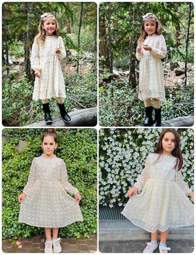 Girls Dresses Swiss Dot Flared Sleeve Ruffle Collar Party Dress Casual Midi Dress for Kids Girl 5T-13Y3