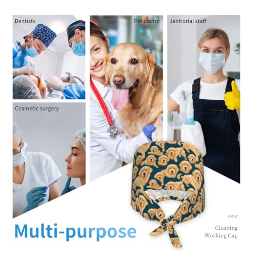 Image of Working Cap Scrub Cap with Sweatband Adjustable Unisex Women Tie Back Hat Nurse Surgical Caps