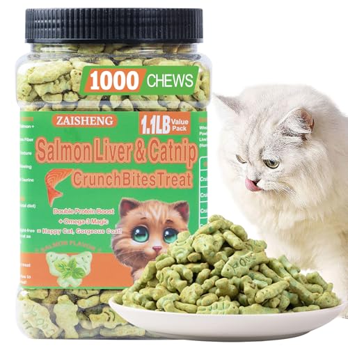 Zaisheng 17.6 oz Cat Grass Treats for Indoor Cats - Hairball Control Natural Salmon & Catnip Flavor...
