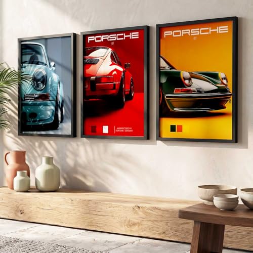 Image of HOTHOUSE Big Porsche 911 Car Framed Posters Gift Items for Boys Room Wall Decoration Bedroom Living Room Office Studio Decor | Car Poster Frame for Wall Decor Set Of 3 Size(19X25 inch)