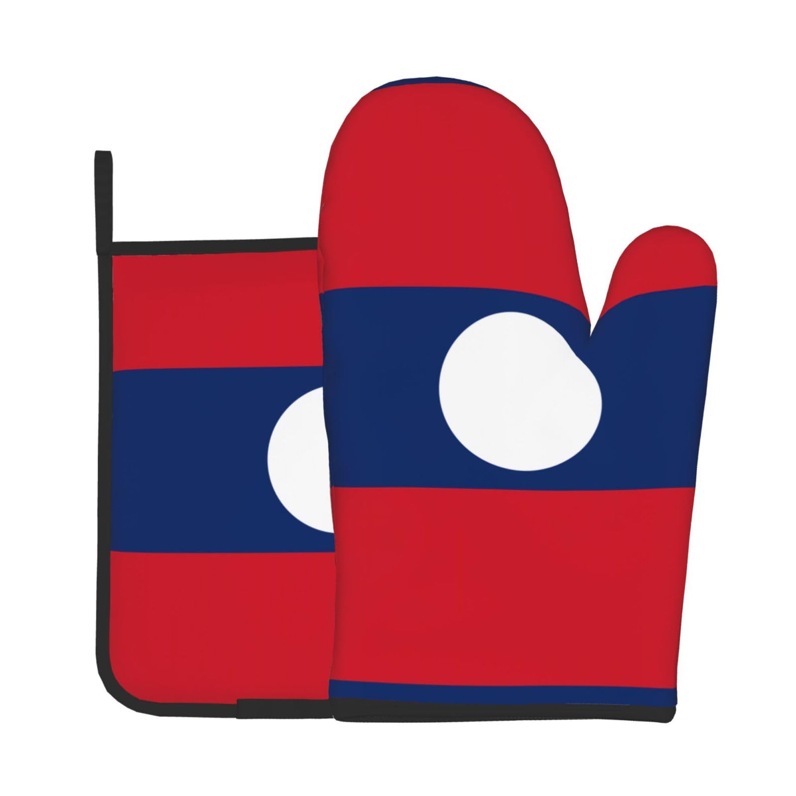 Oven Mitts and Potholders Set of 2 for Kitchen Baking Cooking GrayFlag of Laos Thick and Durable
