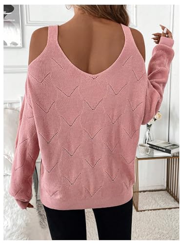 MakeMeChic Women's Casual Solid Criss Cross Twist Front Sweaters Cold Shoulder Rib Knitted Pullover Tops2