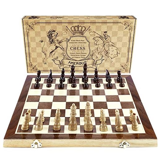 AMEROUS Chess Set, 15"x15" Folding Magnetic Wooden Standard Chess Game Board Set with Wooden Crafted Pieces and Chessmen Storage Slots