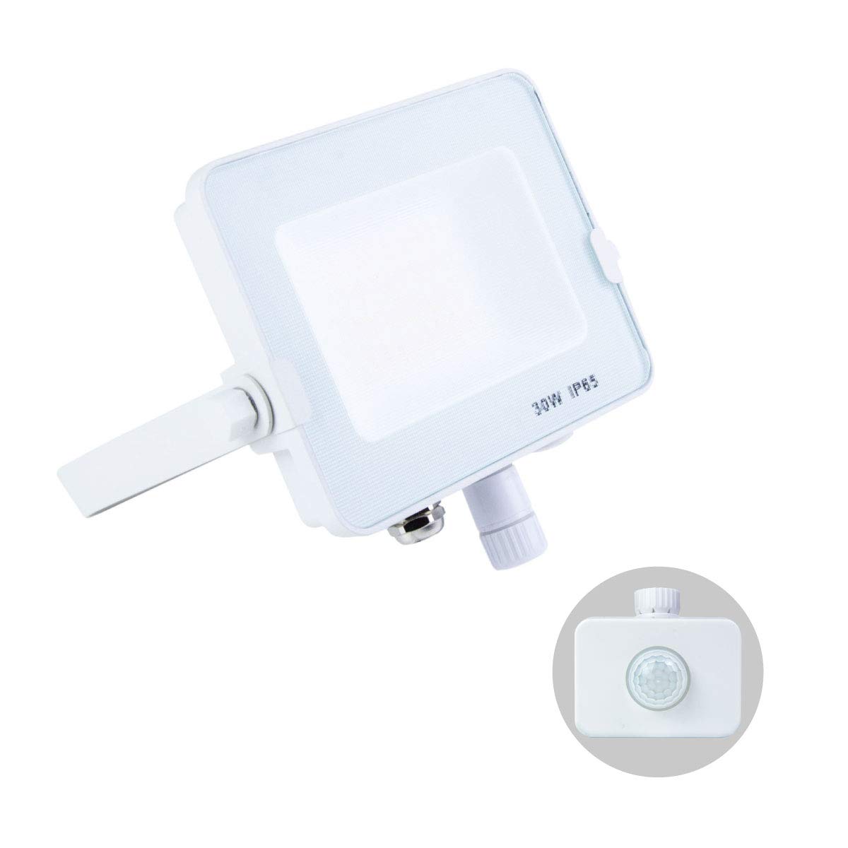 G.W.S® Infinity 30W 2700-3000Lms, White Casing Outdoor IP65 Waterproof LED Floodlight with PIR Motion Sensor, Energy Saving Security Light, Tri-Colour (3000K/4000K/6000K)