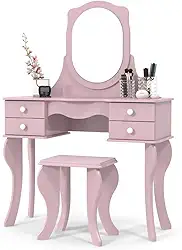 Penteadeira 4 Gavetas Com Banco Princesa Rosa