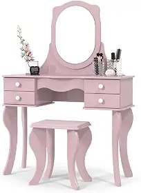 Penteadeira 4 Gavetas Com Banco Princesa Rosa