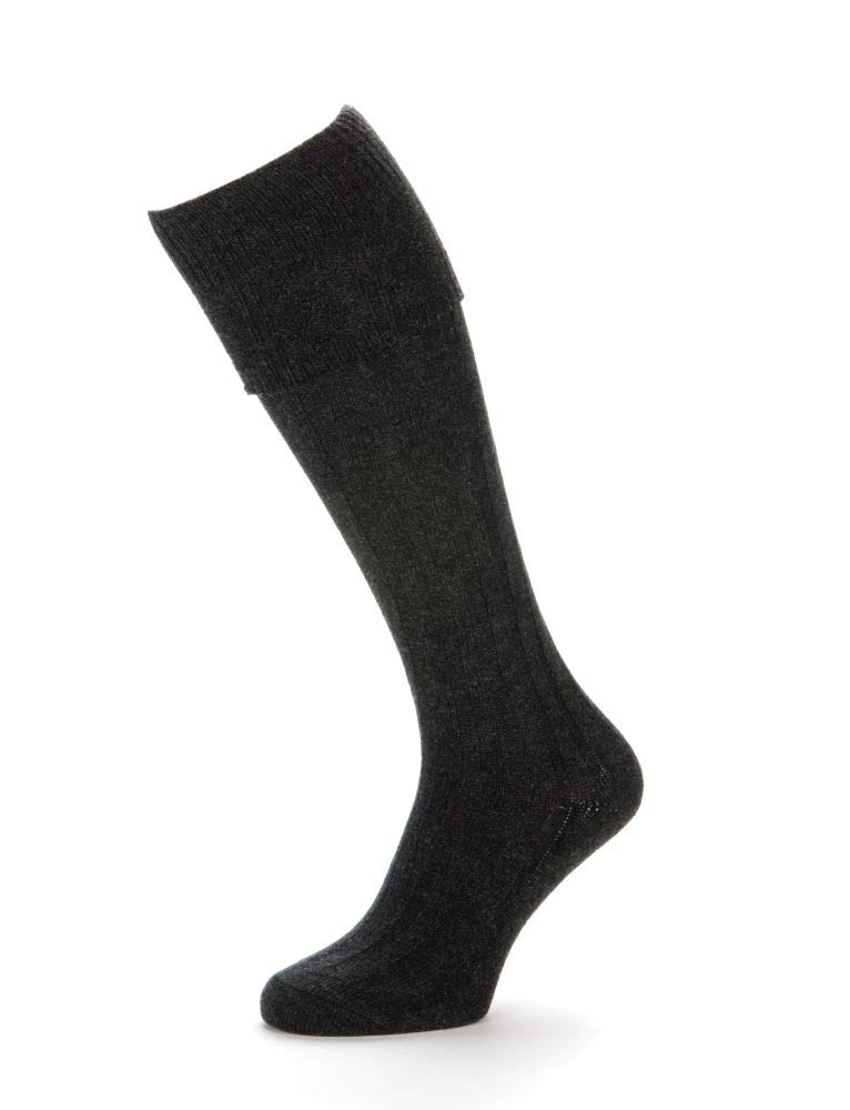 The Scotland Kilt Company Gents Kilt Scottish Wool Blend Hose Socks in Charcoal - Knitted, Ribbed, Comfortable Fit - Medium 8-10