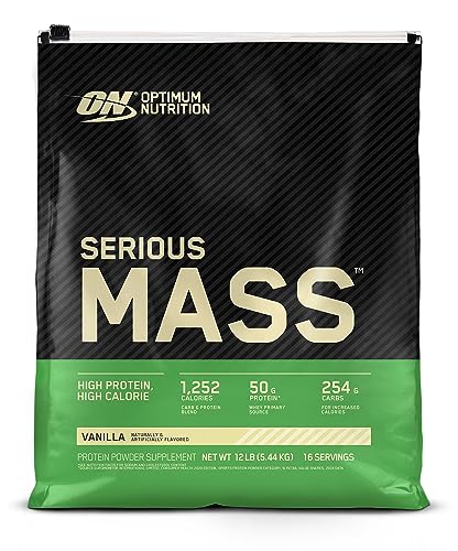 Optimum Nutrition (ON) Serious Mass: High Protein Muscle Building and Weight Gainer Protein Powder 50 Grams of Protein Vitamin C Zinc And Vitamin D for Immune Support - Vanilla 12 Lbs (5.44 kg)