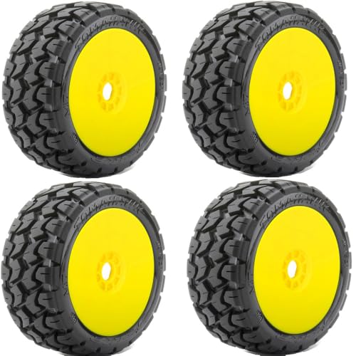Powerhobby 1/8 Buggy Tomahawk Belted Tires Mounted 17MM (4) (Yellow - Dish)