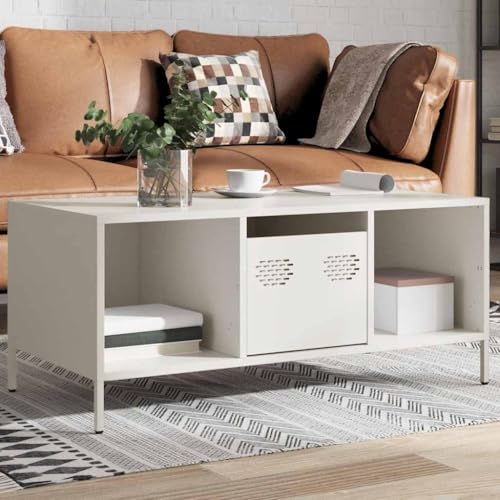 Mesa de Centro Acero Laminado en frío Blanco Mesa de Centro Industrial con Almacenamiento y Estructura Robusta 101,5x50x43,5 cm