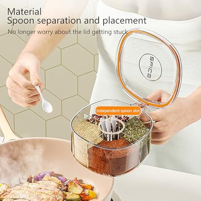 TINMIX 4 In 1 Condiment Pots with Spoons Spice Rack Organizer Herb Container for Kitchen, White