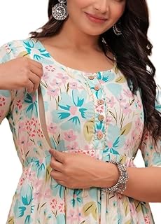 Prashita Women's Cotton Floral Printed Maternity Feeding Kurti with Zipper Maternity Gown for Women Feeding Dress-picture-16