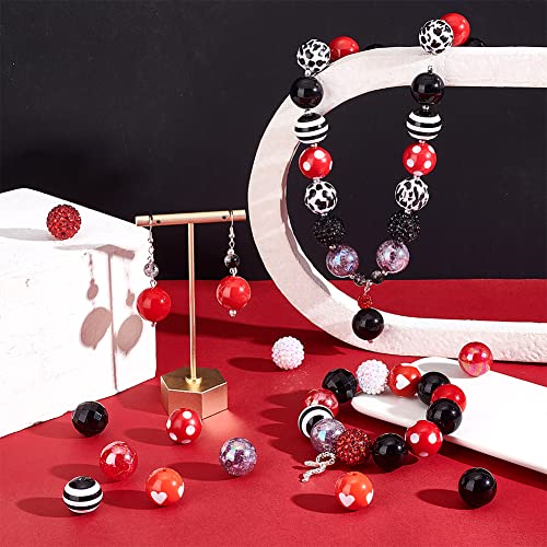 PH PandaHall 20mm Bubblegum Beads 50pcs Red Black Beads 20mm Large Pen Bead Chunk Acrylic Bead for Jewellery Making Christmas Halloween Keychain Wedding Party Decoration - Image 2