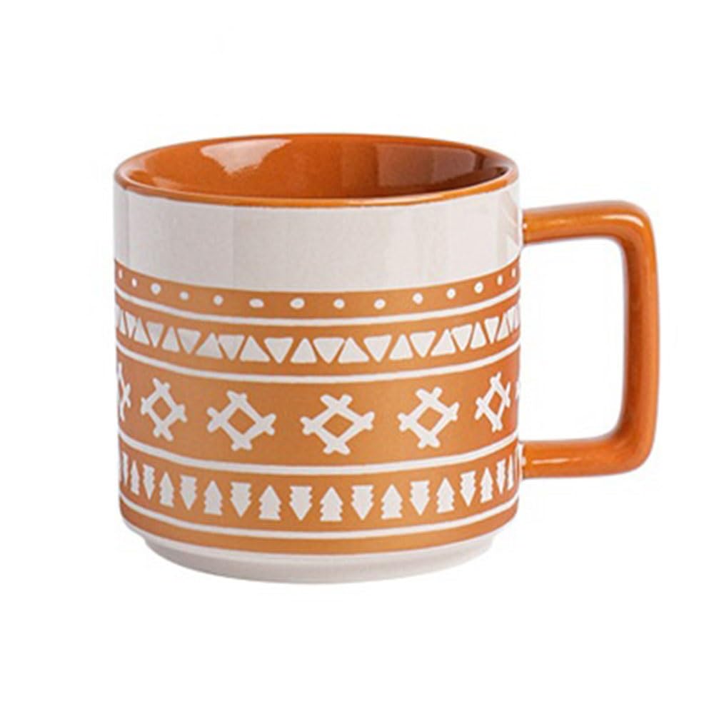 LIBANGRONG-888 Mugs Vintage Textured Large Capacity Ceramic Coffee Cup Breakfast Mug for Home Office Restaurant Café Milk Tea Cup(Orange)