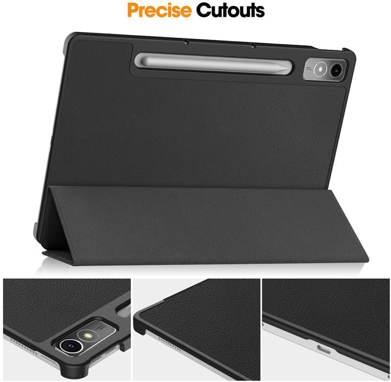 Compatible with Lenovo Tab P12 12.7 INCH 2023 Tablet case, Full Coverage Ultra Slim Leather Cover Case with Folding Stand Cover Rugged with Auto Sleep/Wake (Black)