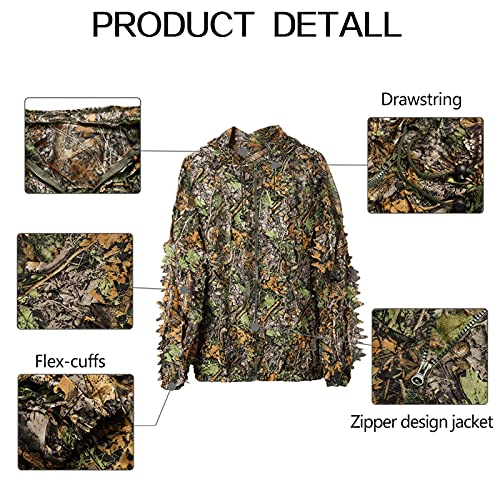 Docred Ghillie Suit For Men, 3D Leafy Camo Hunting Suits Lightweight Hooded Camouflage Ghillie Breathable Hunting Suit For Jungle Hunting, Shooting, Airsoft, Hallowee Costume #TOP1