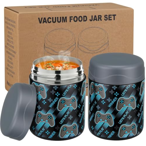 Image of wiwens 12oz 2 Pack Insulated Food Jar Set for Kids Soup Thermo Hot Food Lunch Container Wide Mouth Leak Proof Stainless Steel Vacuum Bento Box for School Office Travel Outdoors