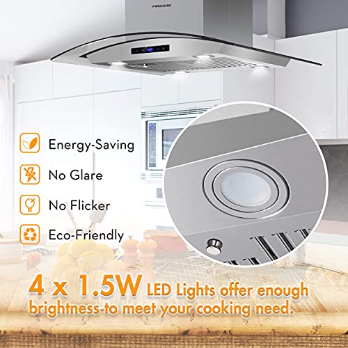 Firegas FGS-USI02G75CC Island Range Hood 30 Inch 450 Cfm With Chimney, Ceiling Mount Kitchen Vent Hood With Tempered Glass thumb #3
