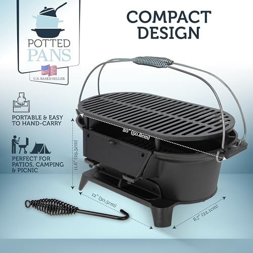 Potted Pans 830878 Hibachi Grill - 20 Inch Portable Cast Iron Outdoor Tabletop Grill - Handled Mini Japanese Bbq Charcoal Stove thumb #2