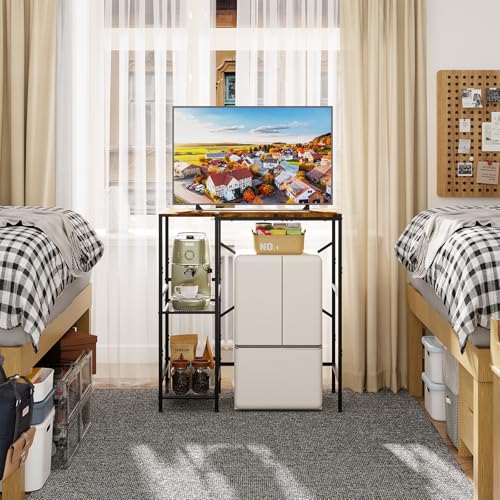Image of Mini Fridge Stand with Storage Shelves Dorm Microwave Stand Reversible