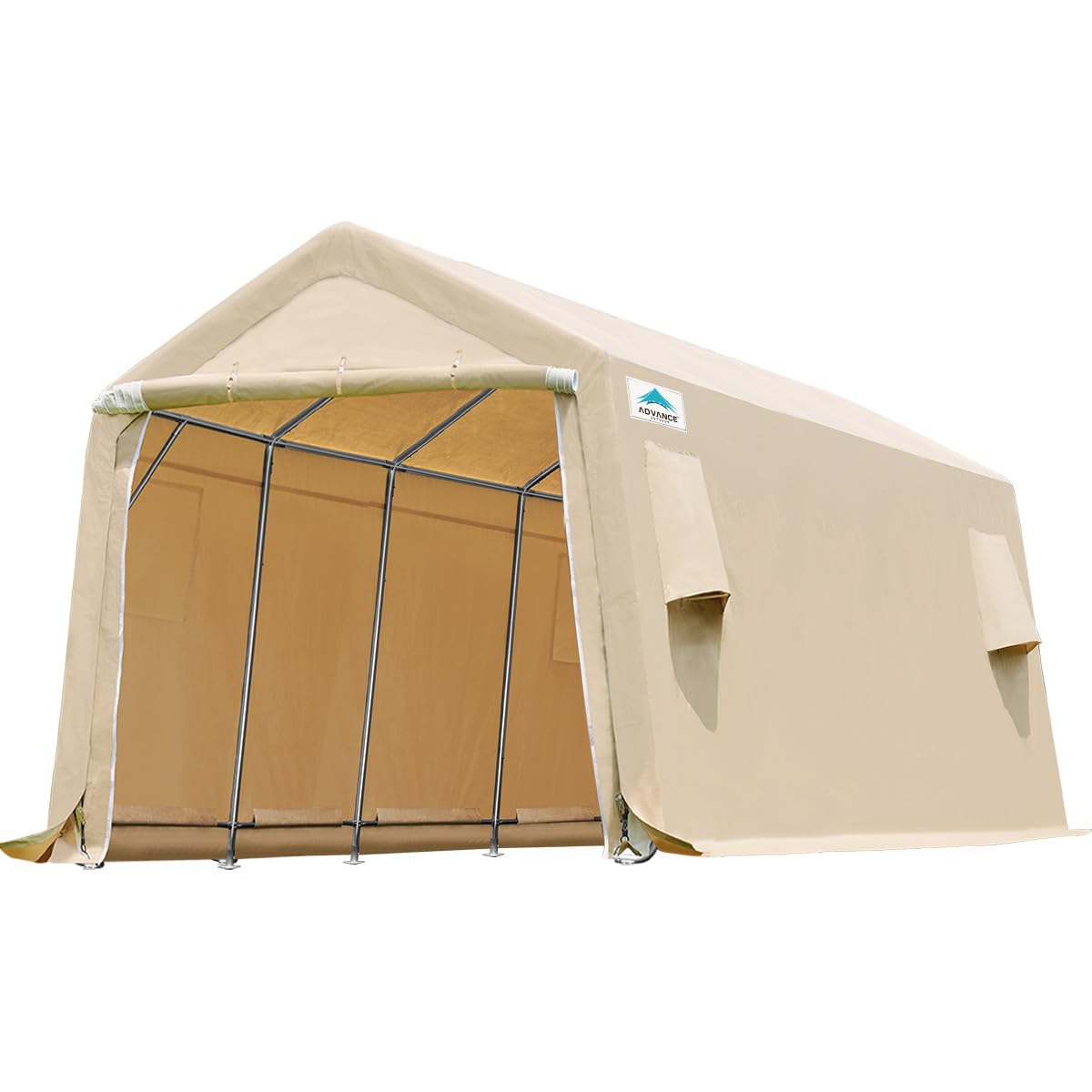 ADVANCE OUTDOOR Heavy Duty 10X20 ft Carport Outdoor Patio Portable Canopy Storage Shelter Shed with 2 Rolled up Zipper Doors & Vents for Snowmobile Garden Tools, Beige