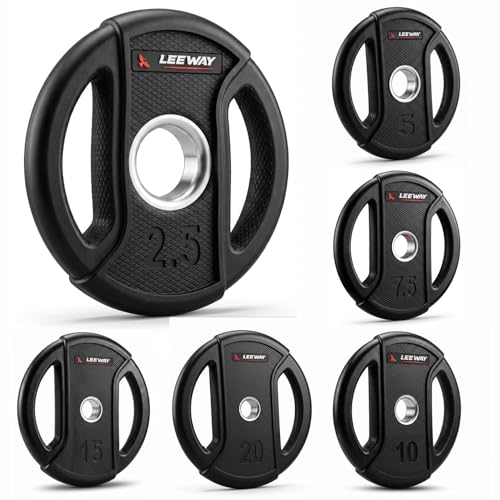Image of Leeway Olympic Rubber Weight Plates for Home Gym | 100 Kg Set | 51mm Bore | Dual-Grip Rubber Plates with Metal Ring | Anti-Rust Barbell & Dumbbell Bumper Weight (2.5kgX2+5kgX2+7.5kgX2+10kgX2+15kgX2+20kgX2)
