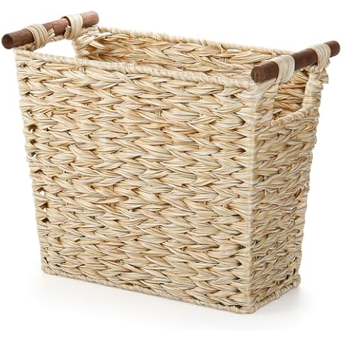Pumtus Woven Waste Basket with Wooden Handles Cover