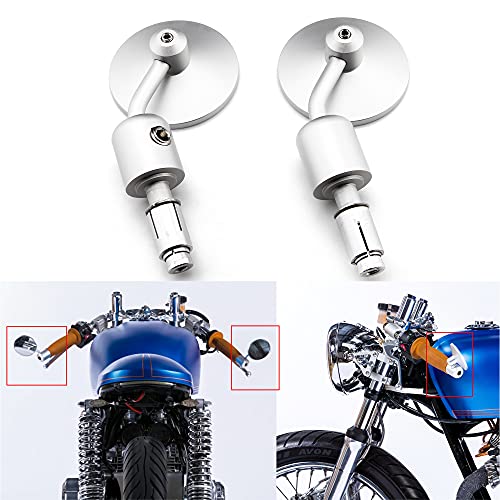 Image of Silver Universal Motorcycle Rearview Mirrors 7 /8 inch Bar End Compatible with Honda Cafe Racer Yamaha Suzuki Kawasaki Scooter