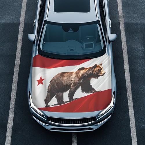 Image of Hood Cover Protector for Car SUV Sedan Truck, Stretchable Auto Hood Wrap Blankets, California State Flag Bear Design, Waterproof Sun-Proof Auto Exterior Accessories