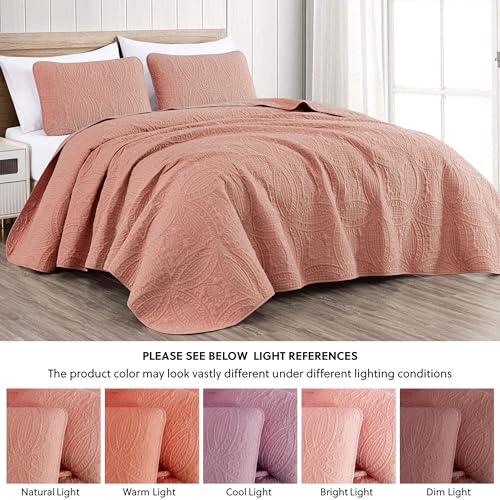 Image of Chezmoi Collection Austin 3-piece Oversized Bedspread Coverlet Set (Queen, Salmon)