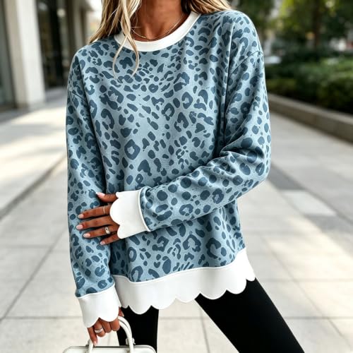 Leopard Print Crew Neck Sweatshirts Women Oversized Patchwork Pullover Tops - image 3
