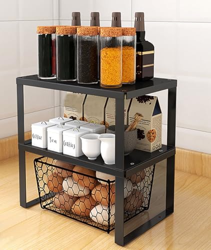 YunNasi Scaffale da Appoggio Impilabile in Metallo Compartimenti per Mobili Portaspezie, Piatti organizer, Mensola da Bagno (2 Pezzi, M:30x20x15 cm)