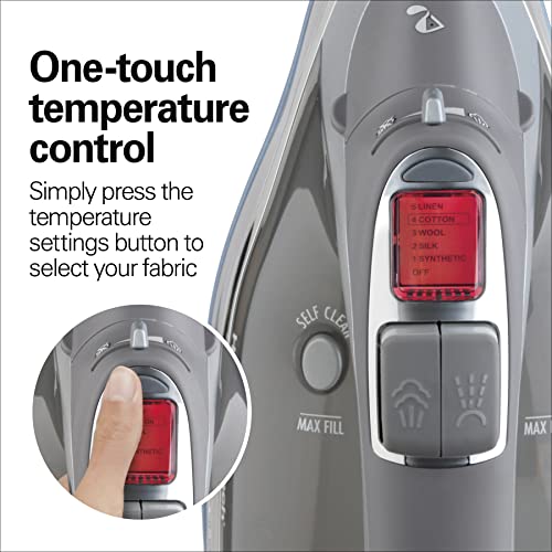 Hamilton Beach Steam Iron & Vertical Steamer for Clothes with Scratch-Resistant Durathon Soleplate, Digital Temperature Control, 8’ Retractable Cord, 3-Way Auto Shutoff, Anti-Drip, 1700 Watts, Silver - Image 6