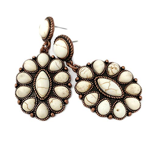 Emulily Western Oval Post Earrings Squash Blossom Boho (White)3