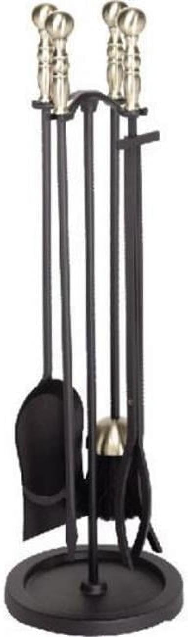 Fireplace Tool Set Antique Brass & Black - 5 Piece