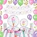 WERNNSAI Set di Forniture per Feste Gelato - Decorazioni per Feste Estive Dolci Rosa per ragazze Compleanno Banner Palloncini Tovaglia Piatti Tazze Tovaglioli Per 16 Ospiti 89 PCS