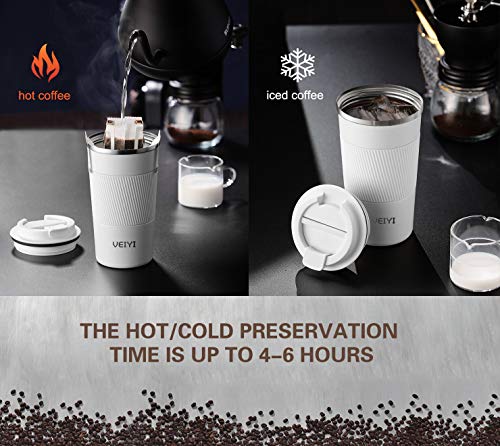 VEIYI Termo de acero inoxidable, 510 ml, taza de café To Go, vaso de viaje con tapa, 100% a prueba de fugas y doble… - Imagen 3