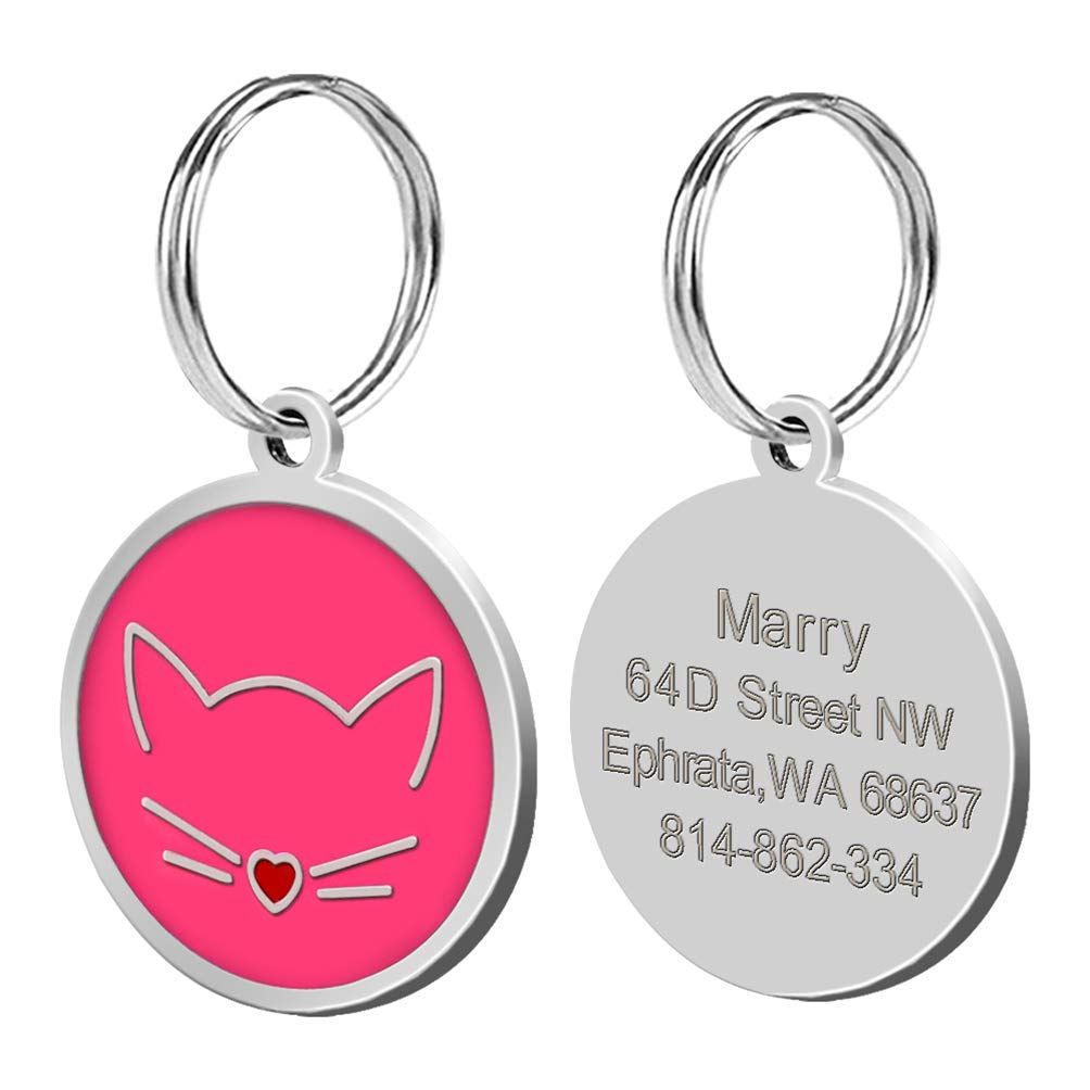 Kuntrona Custom Cat Tag Personalized Engraved Dog ID Tags Pet Collar Pendant for Kitten Puppy with Free Bell Gift Hot Pink XS
