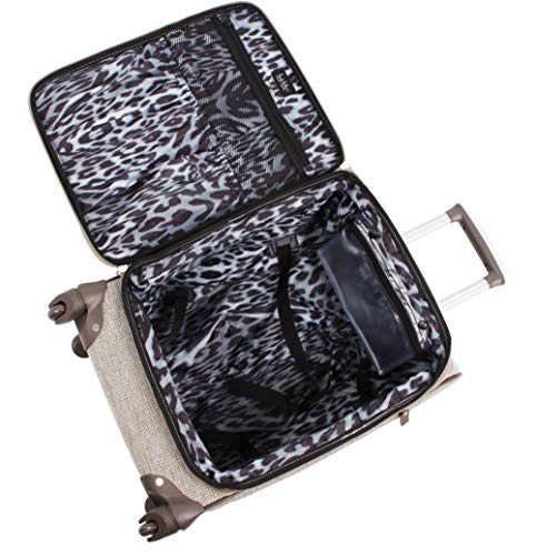 Nicole Miller Designer Luggage Collection - Expandable 24 Inch Softside Bag - Durable Mid-sized Lightweight Checked Suitcase with 4-Rolling Spinner Wheels (Cameron Tan)