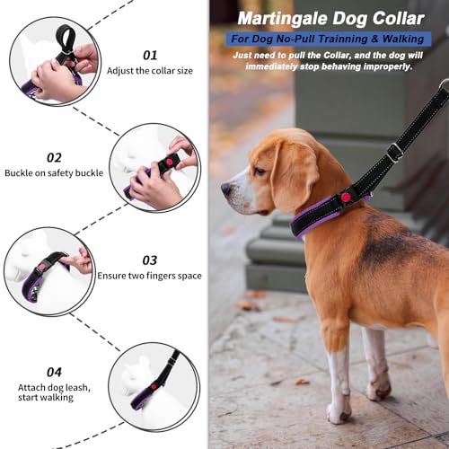 Image of Martingale No Pull Dog Collar - Heavy Duty Nylon with Buckle, Adjustable Anti Pull Reflective Slip for Large Medium Small Dog Training Walking M Purple