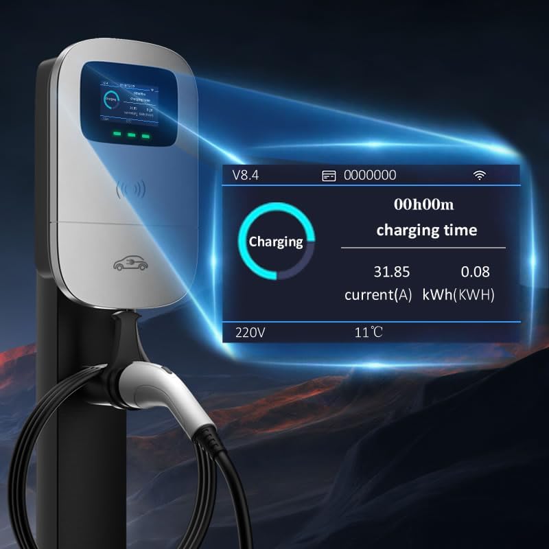 Image of Smart EV Level 2 Charger, Electric Vehicle Charging Station Hardwired 110-240V 32A Type 2 Home Charger with LCD Display,