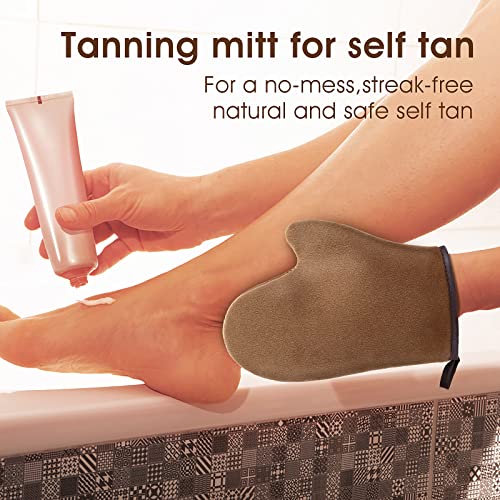 Sibba Selbstbräuner Samt Selbstbräuner mit Daumen doppelseitig für Lotion Mousse Gesicht Körper sonnenlose Bräunungshandschuhe Applikator… – Ansicht 6