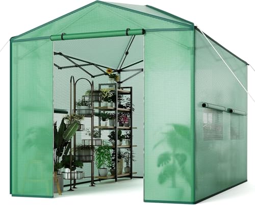 8x12FT Instant Pop-Up Walk-in Greenhouse, Plant Hot House with Galvanized Steel...