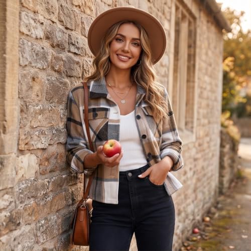 SdGgsgv Plaid Crop Jacket Women Button Up Loose Fit Fall Light Jackets - image 3