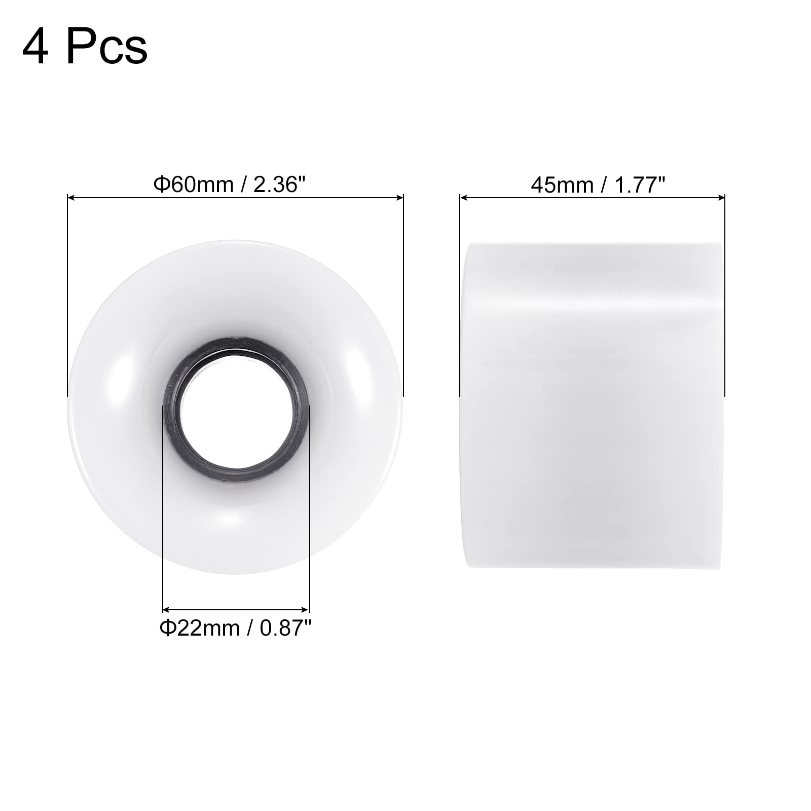 PATIKIL Lot de 4 roues de rechange pour skateboard 78A Blanc 60 mm
