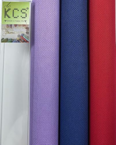 Image of KCS 3 pc of 15 inch x 18 inch(38cmx45cm) 16 Count Cross Stitch Cotton Aida Cloth Needlework Rolled Fabric Box,16CT,Lavender+Royal Blue+Red