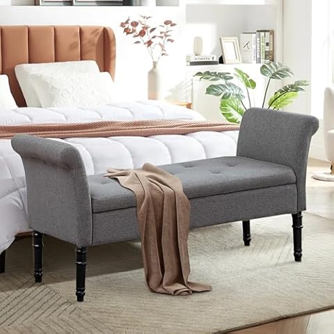 annjoe Storage Ottoman Bench Bedroom Bench Bed Entryway Hallway Chest, Footrest, Padded Seat Grey Cover