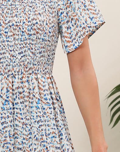Image of Kranda Women 2025 Summer Fall Crewneck Short Sleeve Smocked Floral Maxi Dress